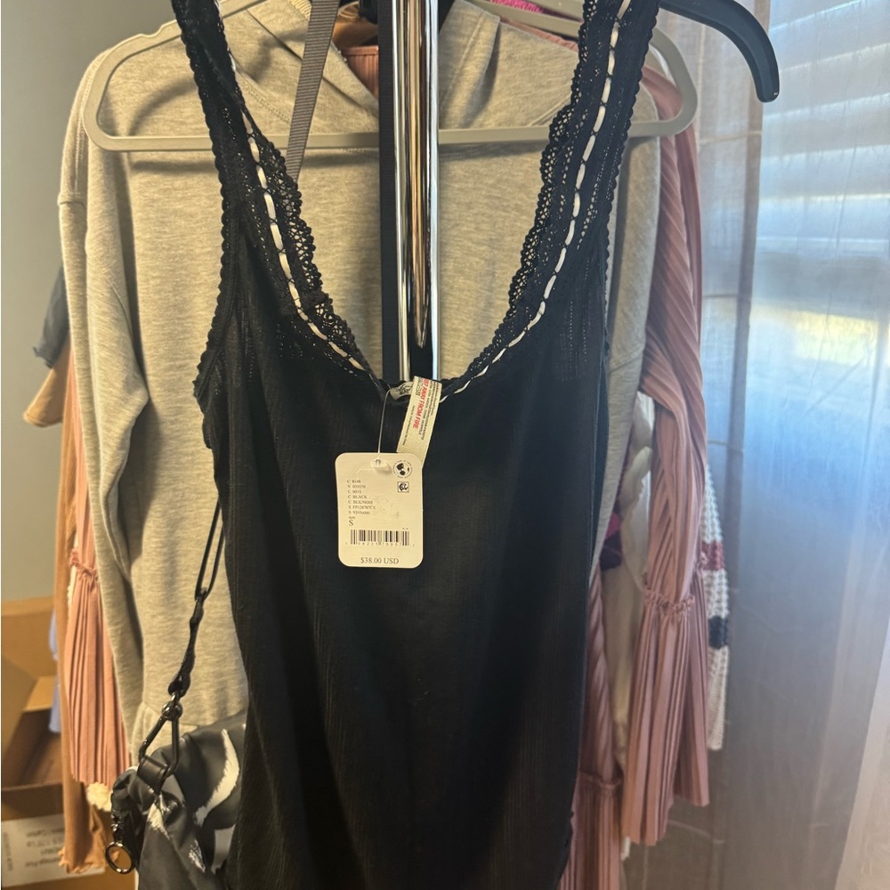Free People Only You Pointelle Tank Top in Black NWOT Retail $38. size Small - Picture 3 of 4